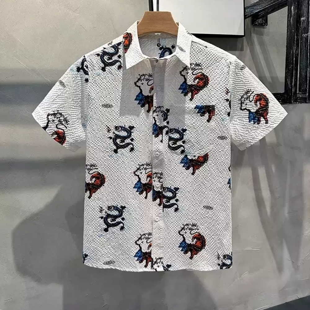Dragon Print Textured Shirt